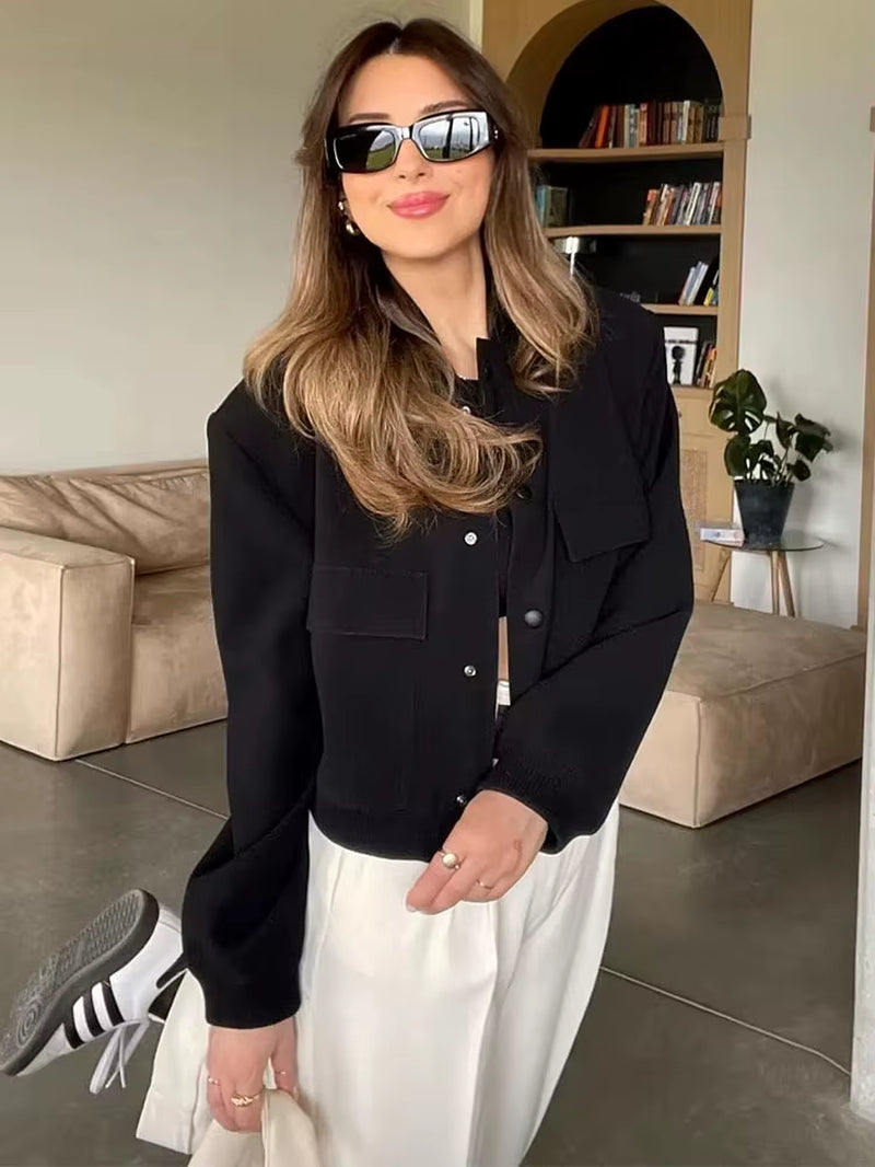 2025 Women'S Bomber Jacket Fashion with Pockets Autumn Jackets Coat Long Sleeve Casual New in Outerwears Chic Tops