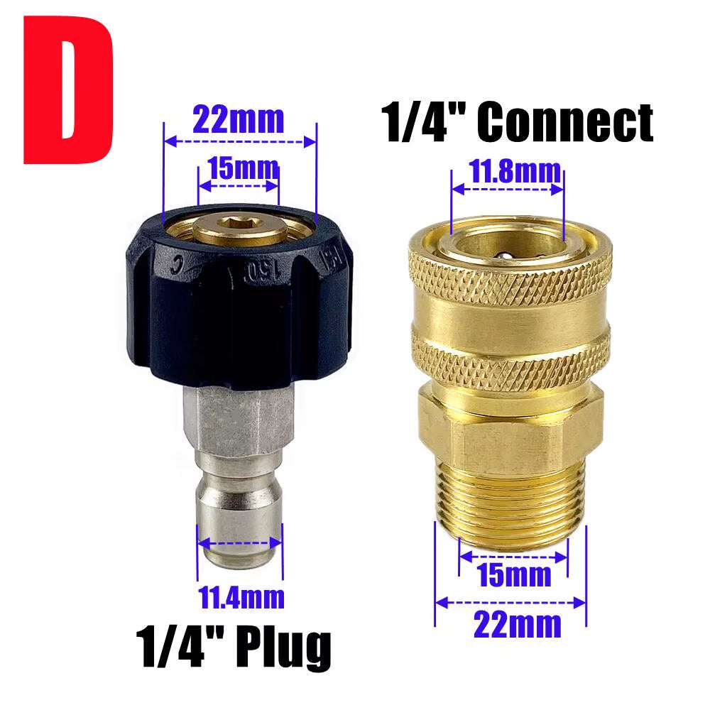 2Pcs Pressure Washer Adapter Kit M22 14Mm / 15Mm Female Swivel to Quick Connect 3/8'' or 1/4" Release Set Nozzle