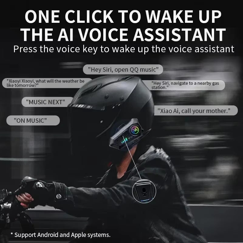 Y10 Motorcycle Helmet Bluetooth Headset 1000Mah Super Long Standby Wireless Hands-Free Waterproof Motorbike Earphone Motorcycle