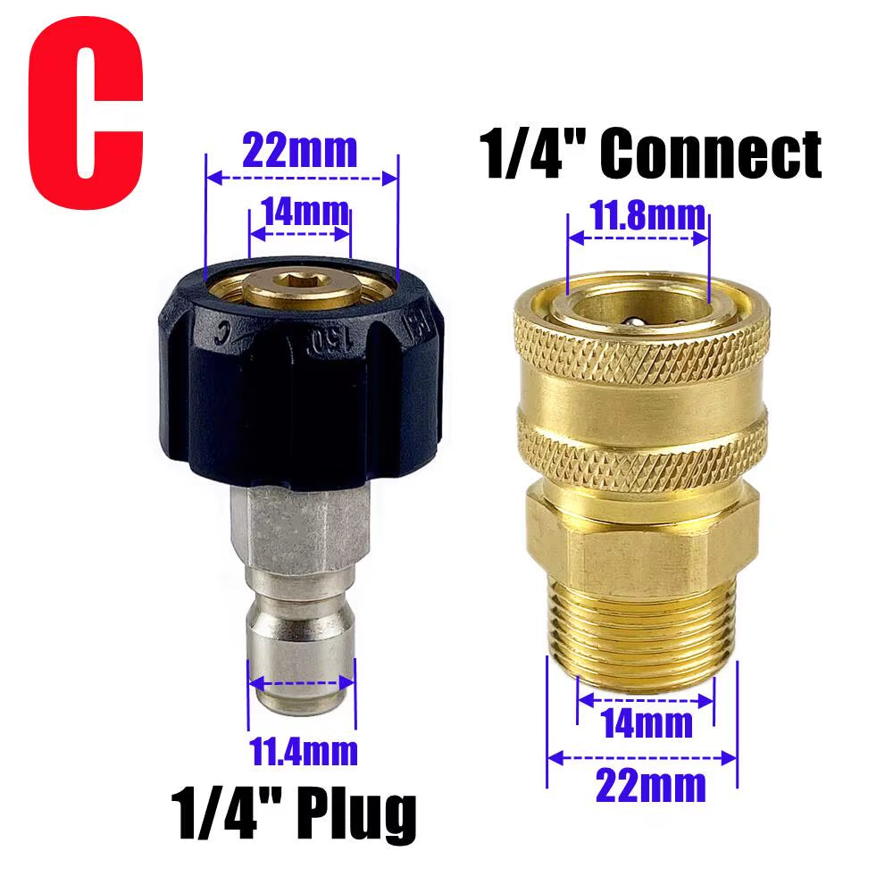 2Pcs Pressure Washer Adapter Kit M22 14Mm / 15Mm Female Swivel to Quick Connect 3/8'' or 1/4" Release Set Nozzle