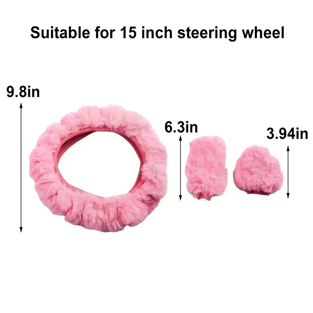 3Pcs/Set Warm Faux Wool Steering Wheel Cover 38Cm Fur Fluffy Thick Auto Car Steering Wheel Plush Cover Soft Wool Decoration Car
