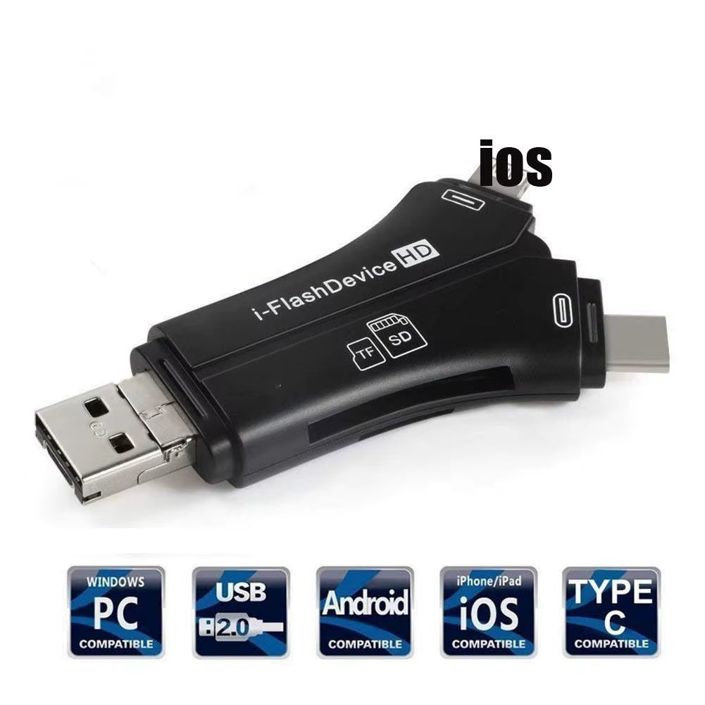 Usb2.0+Micro+Type-C+Lightning 4-In-1 Multi-Interface Card Reader for SD/TF Card for Phone Android Ipad I-Flashdevice