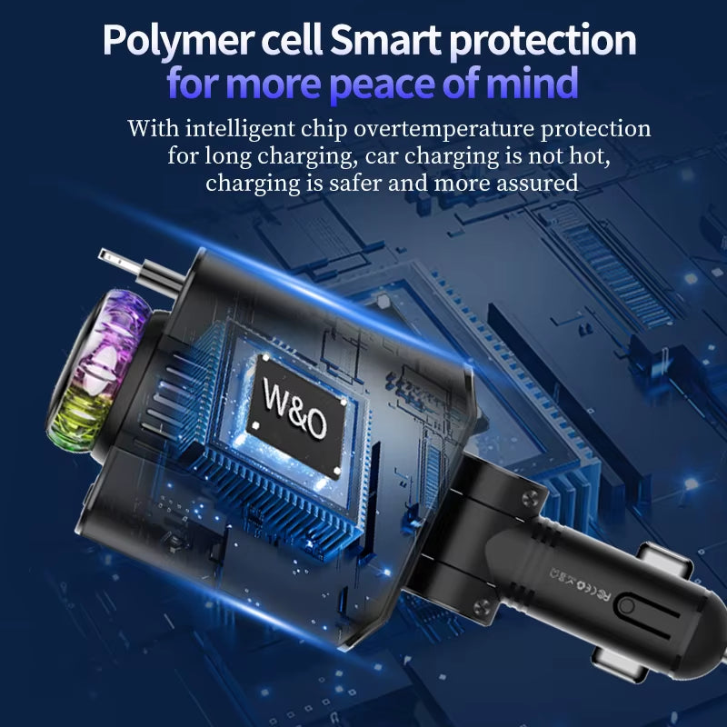 5-In-1 PD45W Car Fast Charger USB Type-C Power Adapter Retractable Phone Charger with Roof Starlight Aromatherapy for IOS Androi