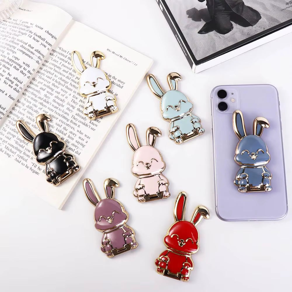 Ring Buckle Car Mount Stand 3D Folding Back Sticker Pad Mobile Phone Holder Pull Rod Support Phone Stand Rabbit Ring Bracket