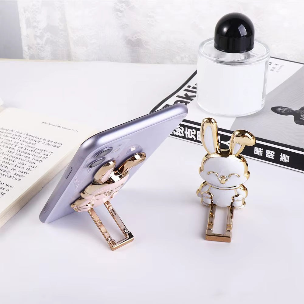 Ring Buckle Car Mount Stand 3D Folding Back Sticker Pad Mobile Phone Holder Pull Rod Support Phone Stand Rabbit Ring Bracket