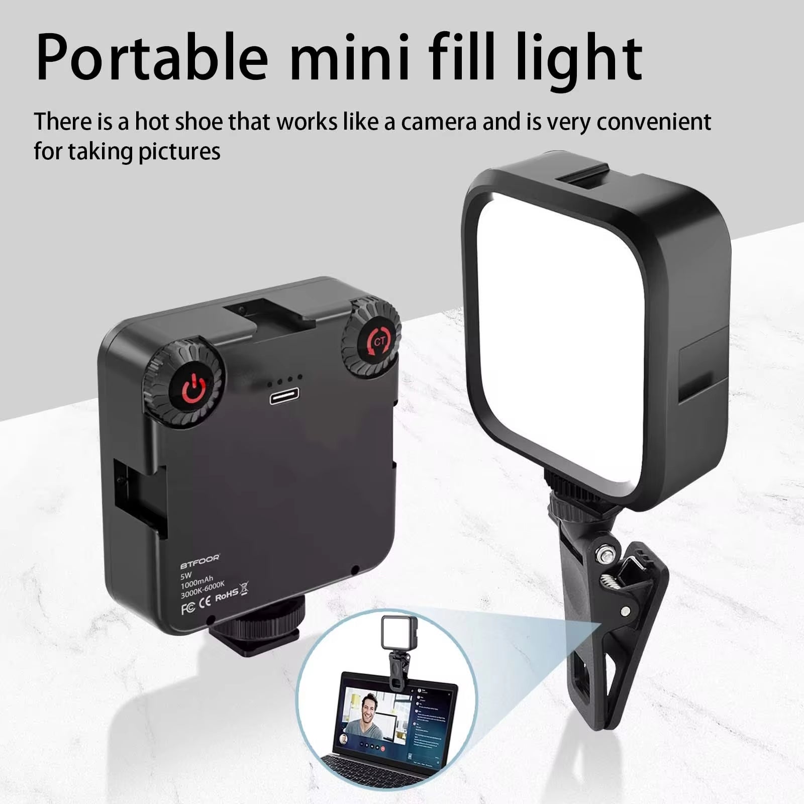 LED Clip Video Light Portable Photography On-Camera 3000K-6000K Bi-Color Lighting Cold Shoe for DSLR Camera Camcorder Gopro Vlog