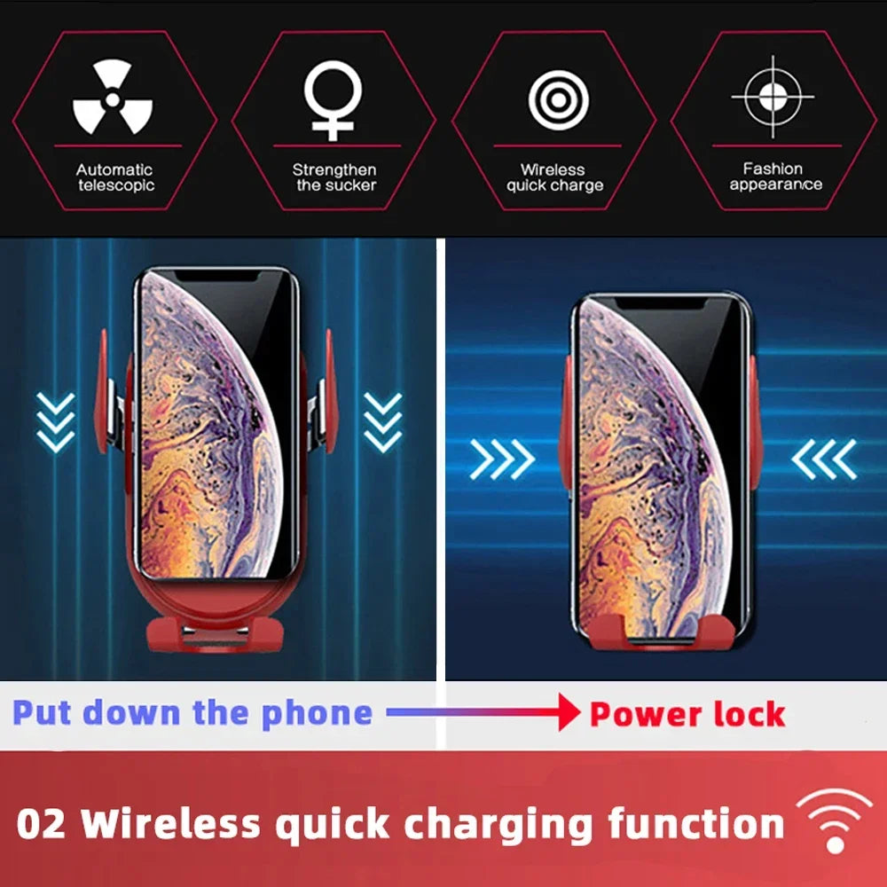 Fashion Qi Fast Wireless Charger Car Phone Holder Smart Infrared Sensor Air Vent Mount Automatic Clamping Mobile Phone Stand S11