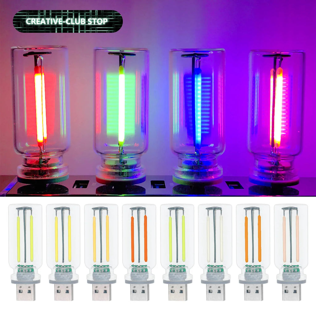 Car USB Night Light Touch Dimmable LED Filament Lamp Portable Lighting Plug and Play Decorative Atmosphere Light for Car Bedroom
