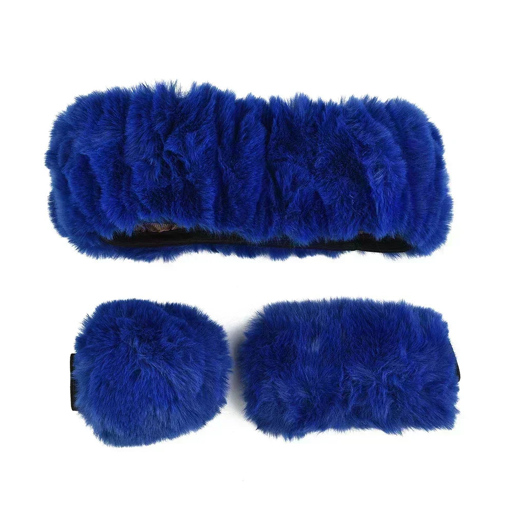 3Pcs/Set Warm Faux Wool Steering Wheel Cover 38Cm Fur Fluffy Thick Auto Car Steering Wheel Plush Cover Soft Wool Decoration Car