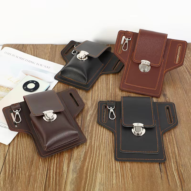 Men Vintage Leather Waist Bag Phone Pouch Sport Belt Hip Belt Hook Loop Holster Wallet Carry Case Purse