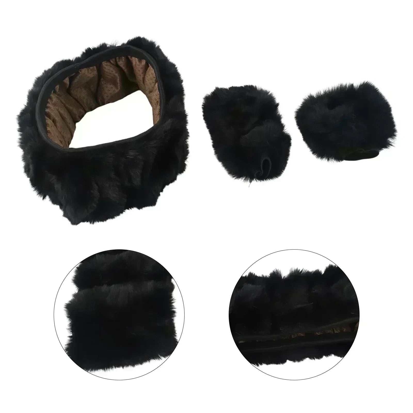 3Pcs/Set Warm Faux Wool Steering Wheel Cover 38Cm Fur Fluffy Thick Auto Car Steering Wheel Plush Cover Soft Wool Decoration Car
