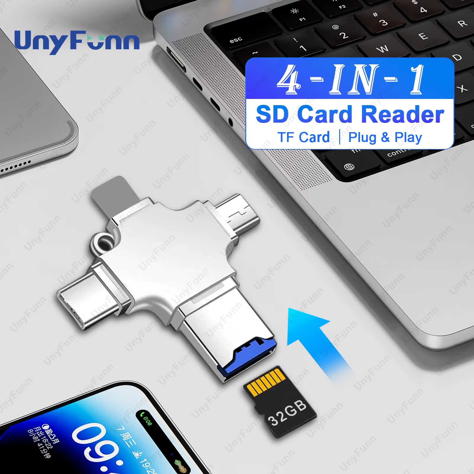 4-In-1 Memory Card Reader for Ios Android Mobile Phone PC TYPEC USB to Micro SD TF Card Reader for Iphone Huawei Samsung Xiaomi
