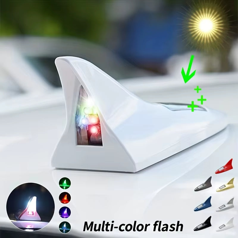 Universal Car Shark Fin Antenna Roof Tail Modification Light with Solar LED Light Car Antenna Driving Safety Warning Light