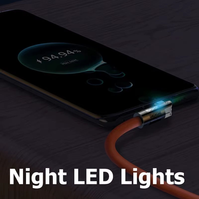 120W USB Type C Cable 180° Rotating 6A Fast Charge Cable for Samsung S22 S21 S20 Ultra Huawei Xiaomi 12 Mobile Phone Cable