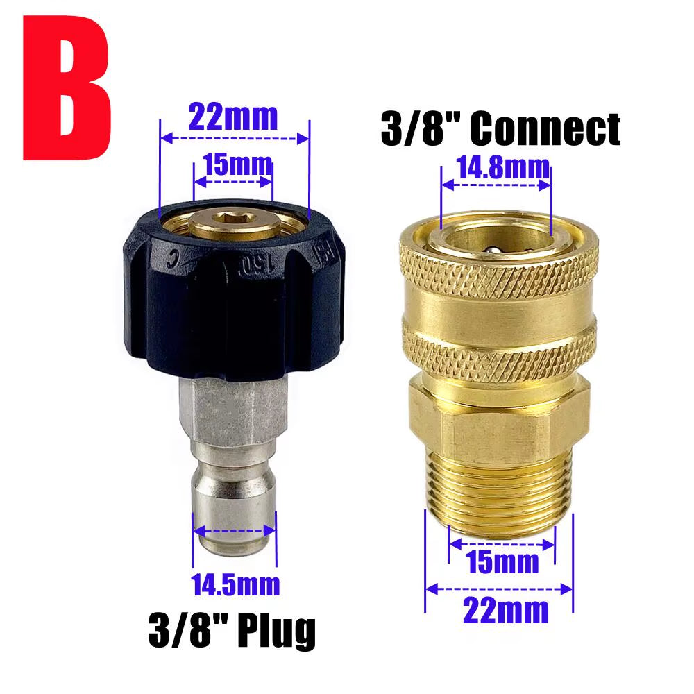 2Pcs Pressure Washer Adapter Kit M22 14Mm / 15Mm Female Swivel to Quick Connect 3/8'' or 1/4" Release Set Nozzle