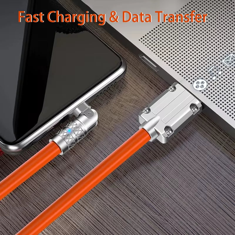 120W USB Type C Cable 180° Rotating 6A Fast Charge Cable for Samsung S22 S21 S20 Ultra Huawei Xiaomi 12 Mobile Phone Cable