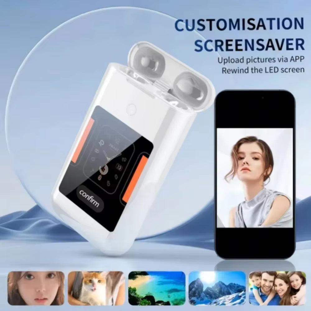 Multiple Function in Ear Bluetooth Wireless Earphone Charging Case with 2.8" Touch Screen Power Bank Headphone Music Game