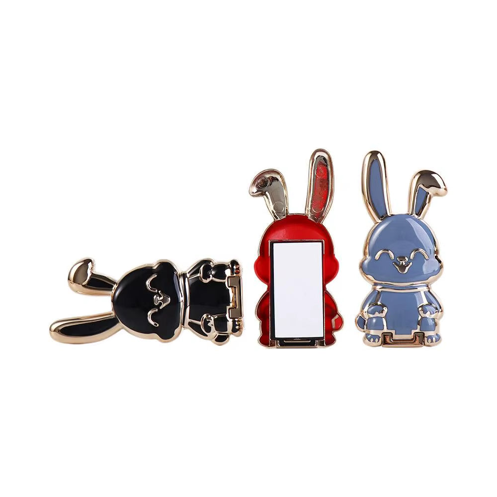 Ring Buckle Car Mount Stand 3D Folding Back Sticker Pad Mobile Phone Holder Pull Rod Support Phone Stand Rabbit Ring Bracket