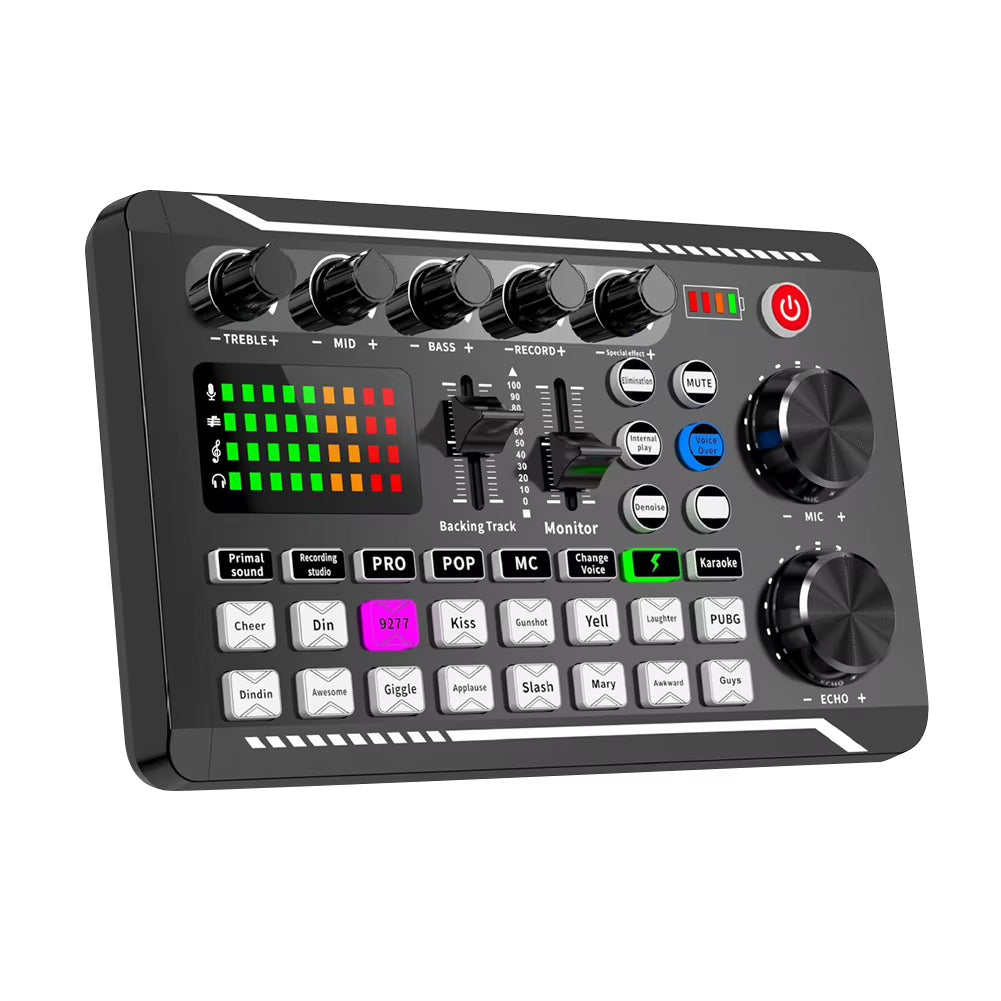 F998 Multifunctional Tuning Sound Card Microphone Mixer Kit Audio Recording Mixer Audio Mixing Console Amplifier for Phone PC