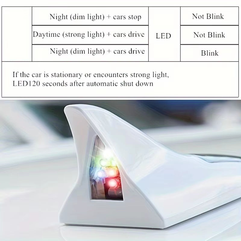 Universal Car Shark Fin Antenna Roof Tail Modification Light with Solar LED Light Car Antenna Driving Safety Warning Light