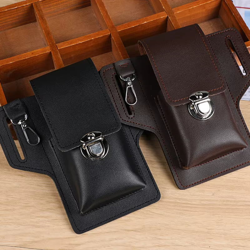 Men Vintage Leather Waist Bag Phone Pouch Sport Belt Hip Belt Hook Loop Holster Wallet Carry Case Purse