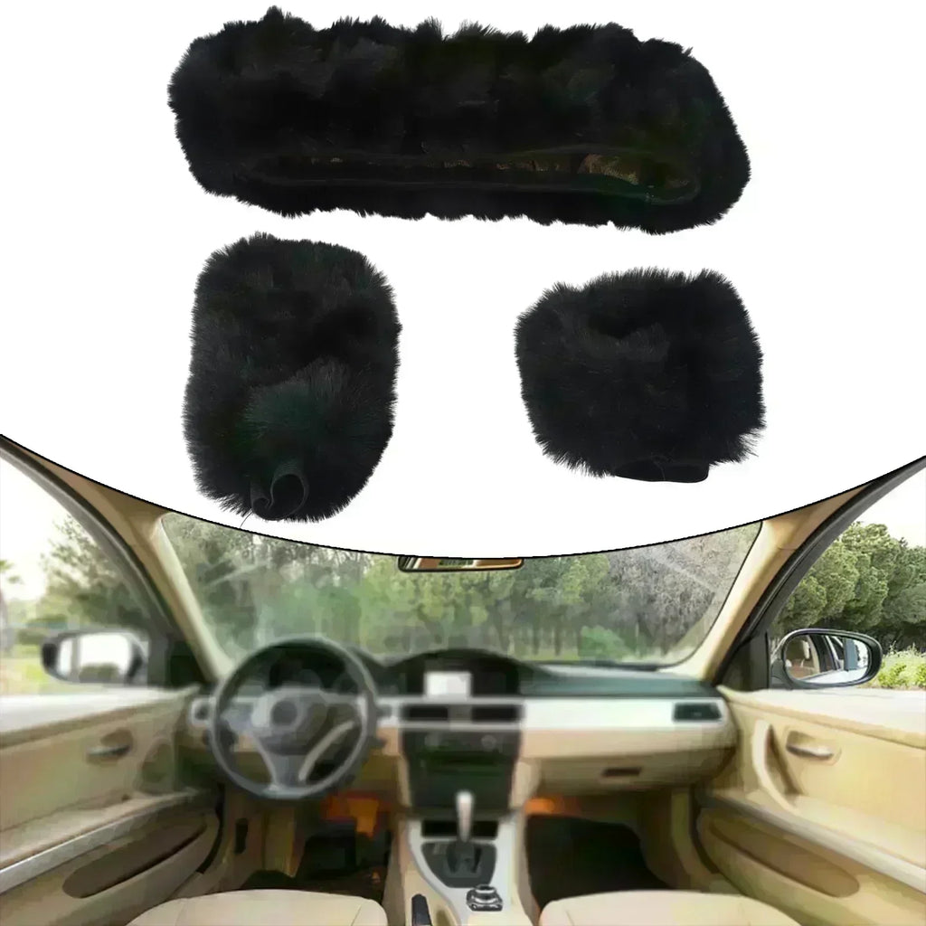 3Pcs/Set Warm Faux Wool Steering Wheel Cover 38Cm Fur Fluffy Thick Auto Car Steering Wheel Plush Cover Soft Wool Decoration Car