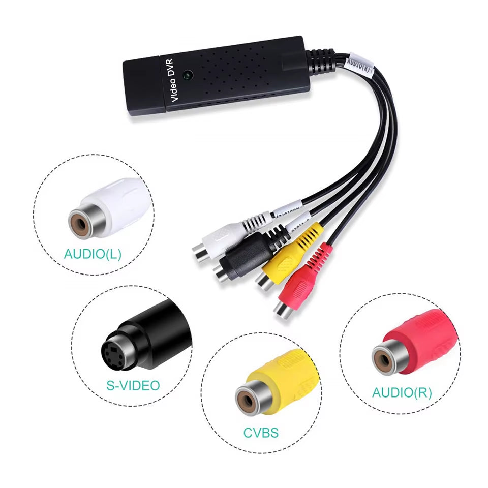 USB Video Capture Card Easy Cap VHS VCR Mini DV Hi8 DVD to Digital Converter Rca/S-Video to USB 2.0 Audio Video Record Capture