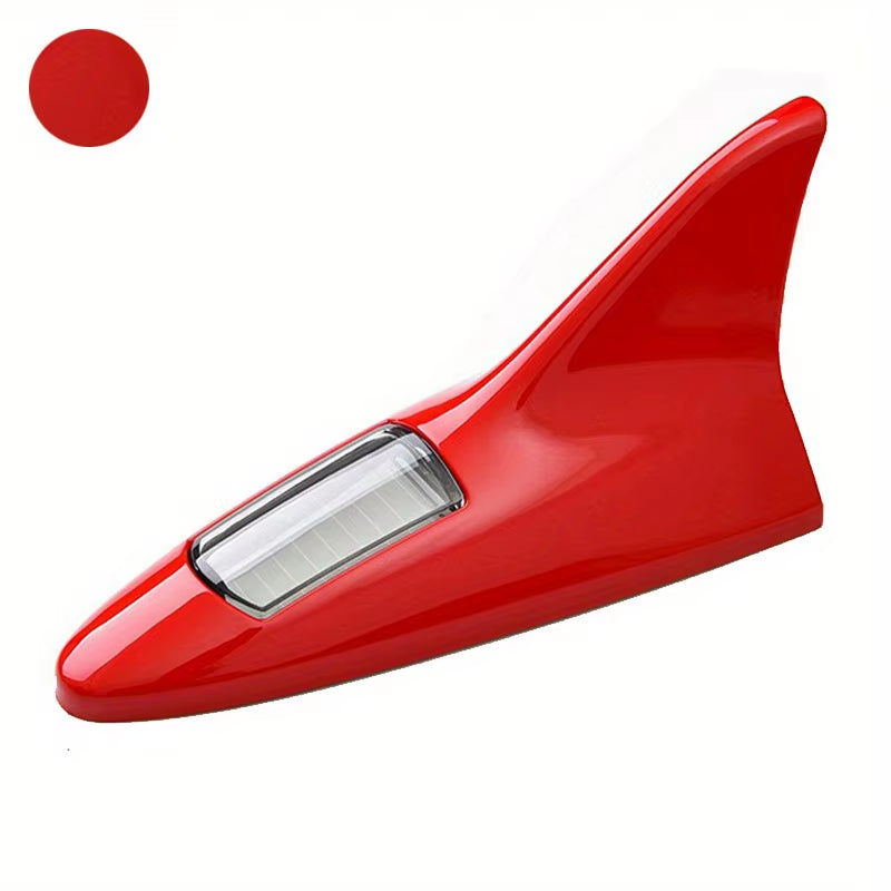 Universal Car Shark Fin Antenna Roof Tail Modification Light with Solar LED Light Car Antenna Driving Safety Warning Light