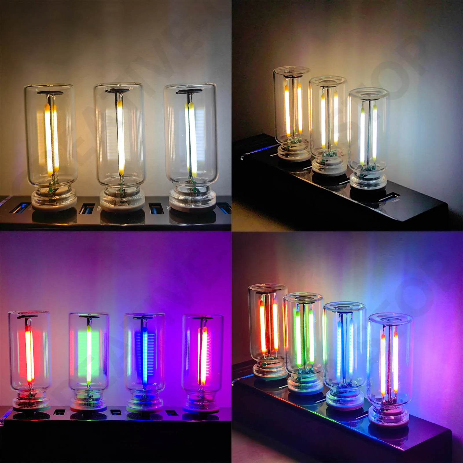 Car USB Night Light Touch Dimmable LED Filament Lamp Portable Lighting Plug and Play Decorative Atmosphere Light for Car Bedroom
