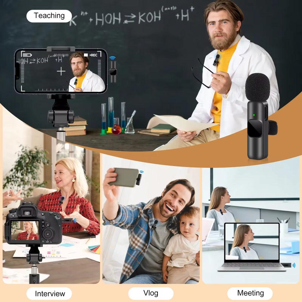 K60 New Wireless Lavalier Microphone Portable Audio Video Recording Mini Mic for Iphone Android Live Broadcast Gaming Phone Mic